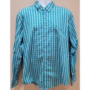 Dockers Blue White Check Button Up Men's Shirt XL Long Sleeve Front Pocket